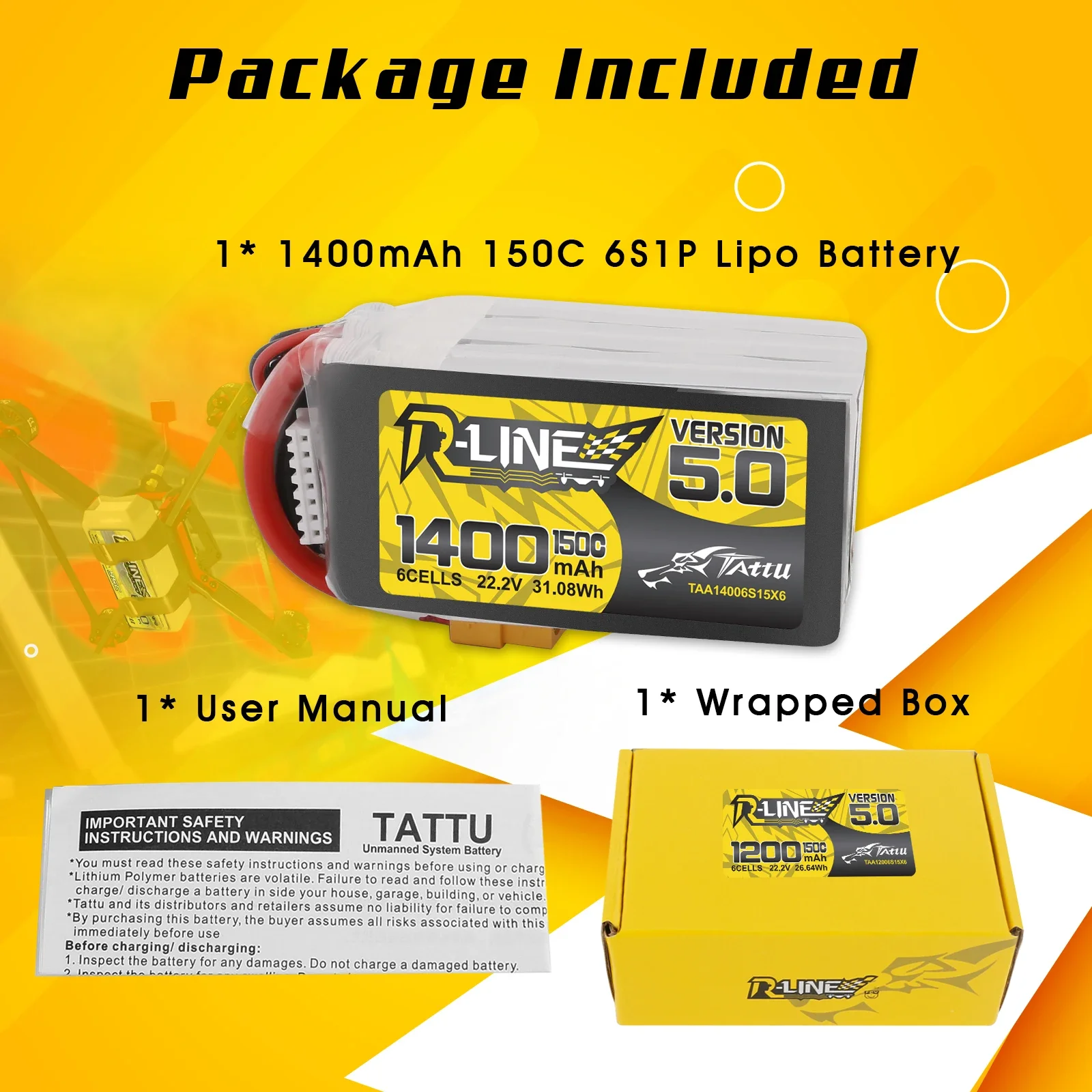Tattu R-Line 1200mAh 1400mAh 6 - Drone Battery 6S ulasan dan harga