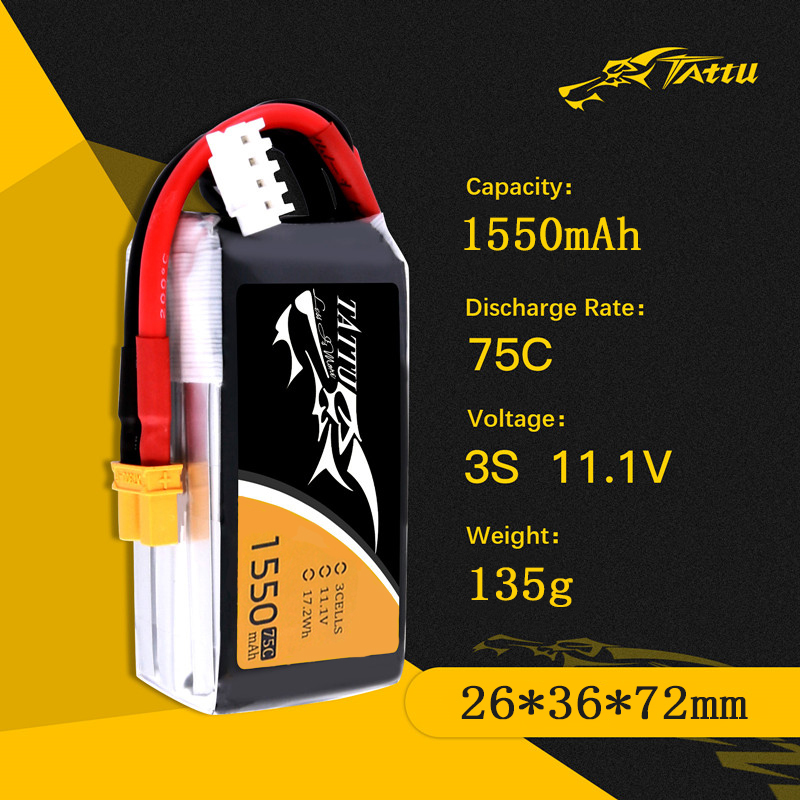 TATTU 3S 11.1V 1550mAh 75C LiP - Drone Battery 3S ulasan dan harga